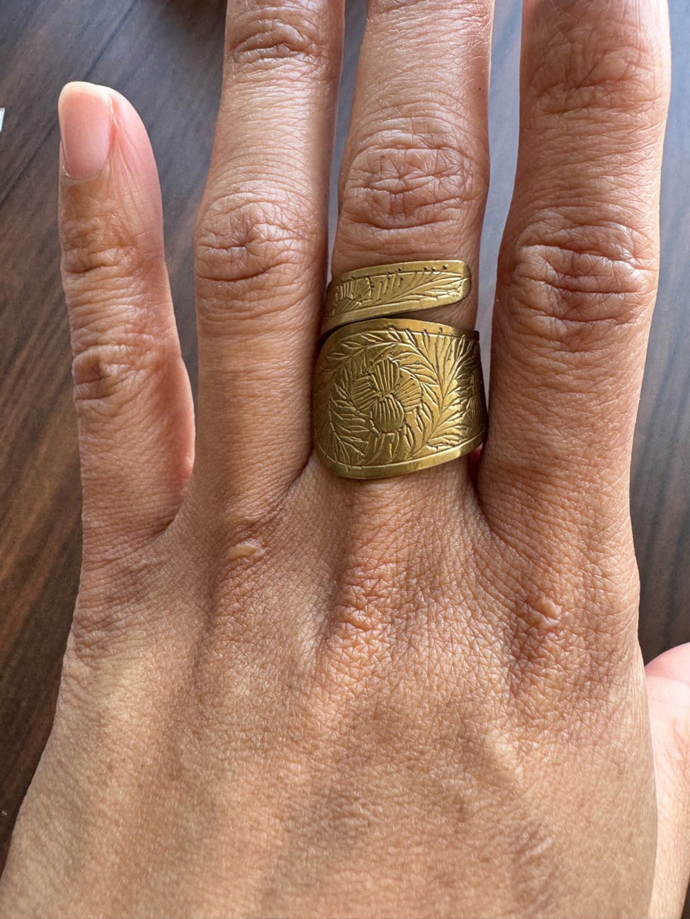 Vintage Gold Spoon Ring Floral Wraping